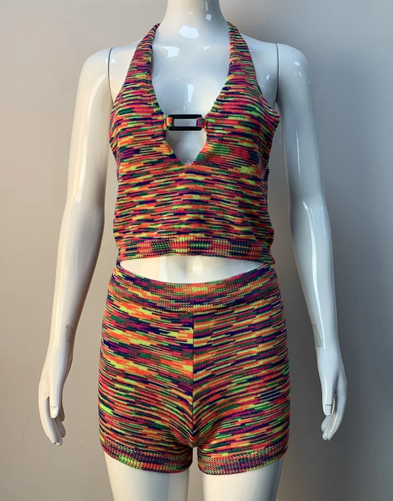  Sexy halter backless cute 2021 girls pants women short cotton custom logo two piece