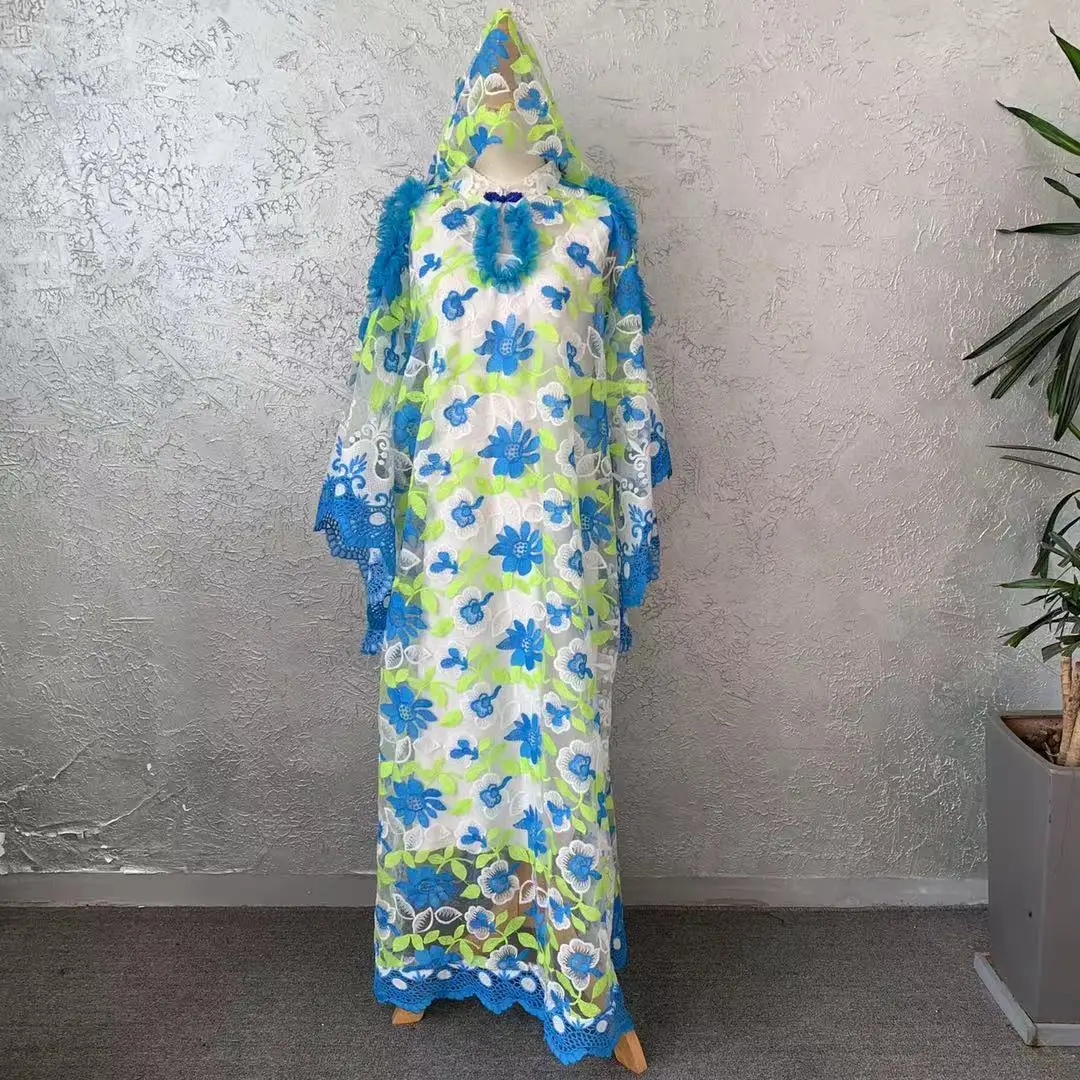 African women long dress lace plus size women long dress floral pattern see-through long dress with dots women Abaya