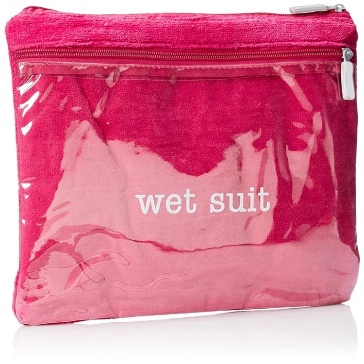 Wholesale Travel Zipper Waterproof Portable Terry Cloth Beach Underwear Swimsuit Packaging Bag Swimsuit Wet Bikini Bag