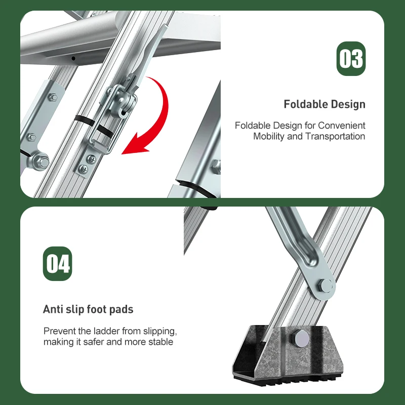 Aluminium Building Construction Outdoor/Indoor Aluminium Safe And Anti Skid Folding Ladder Fold Up Stairs