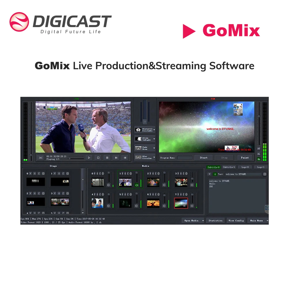 DIGICAST GOMix  Broadcast Level Image Live Production Software Video Switcher and Mixer IPTV