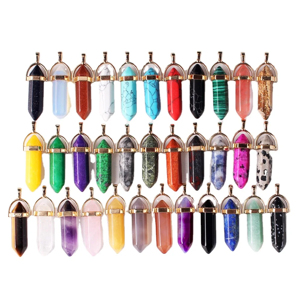 Hobbyworker 20 шт Позолоченные Пуля форме указал Исцеление чакра бусины кристалл кварца камень подвески для ожерелье \