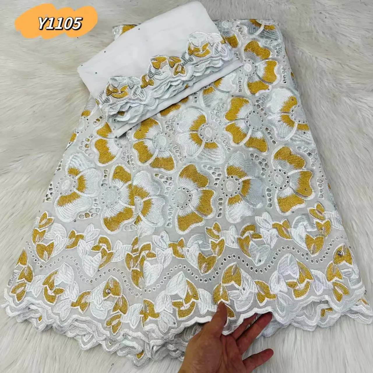 Fabric Supplier Wholesale African Cotton Lace Fabric Dry Lace With Stones 5+2Yard Embroidery Swiss Cotton Laces In Switzerland