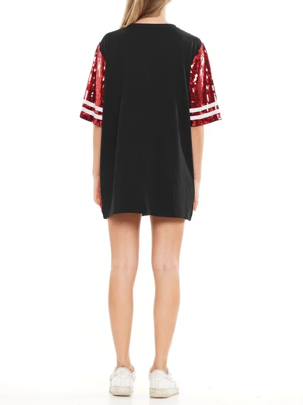 Custom Women Sliver Metal Sexy Sequin Oversized Fall Off Shoulder Tshirt Shirt Dresses For Women Party