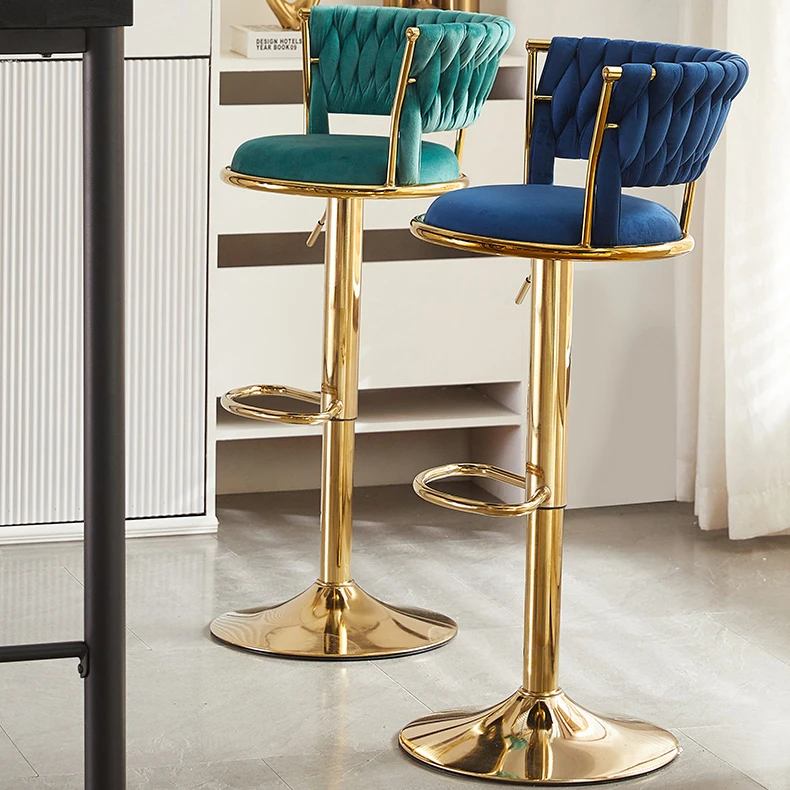 Bar Chair Nordic Tall Counter Furniture Gold Metal Velvet Back Luxury Kitchen Leather Modern High Stool Bar Chairs For Bar Table