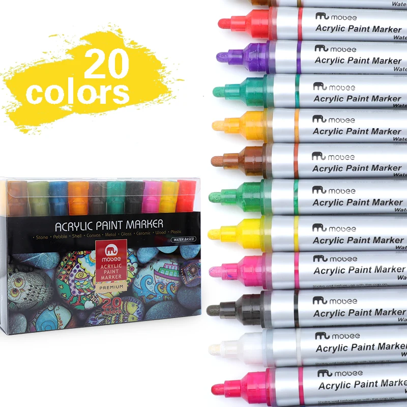 MOBEE P-920 acrylic paint marker writing smoothly dry fast water based permanent acrylic paint pen for painting
