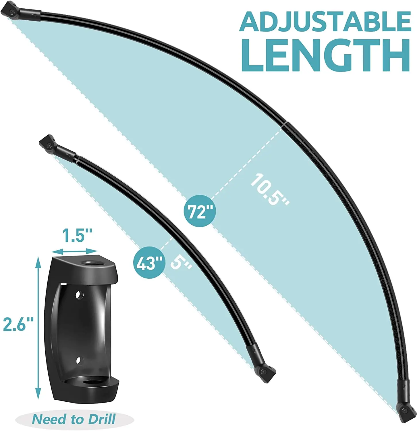 Adjustable curv shower rod Stainless steel/Aluminium extendable shower curtain rod curved Custom size/ color Curved Shower Rod