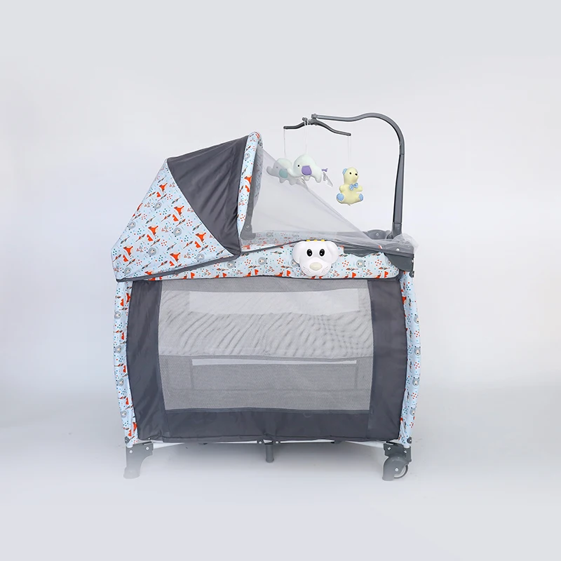 Manufacturer Multifunctional Movable Baby Crib Foldable Travel Game Bed With Wheels