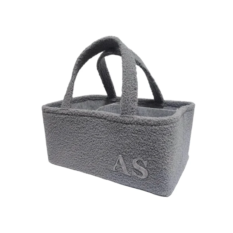 Felt Baby Diaper Caddy Organizer Nursery Storage Basket Baby Caddy Organizer with Handle Grey Teddy Sherpa