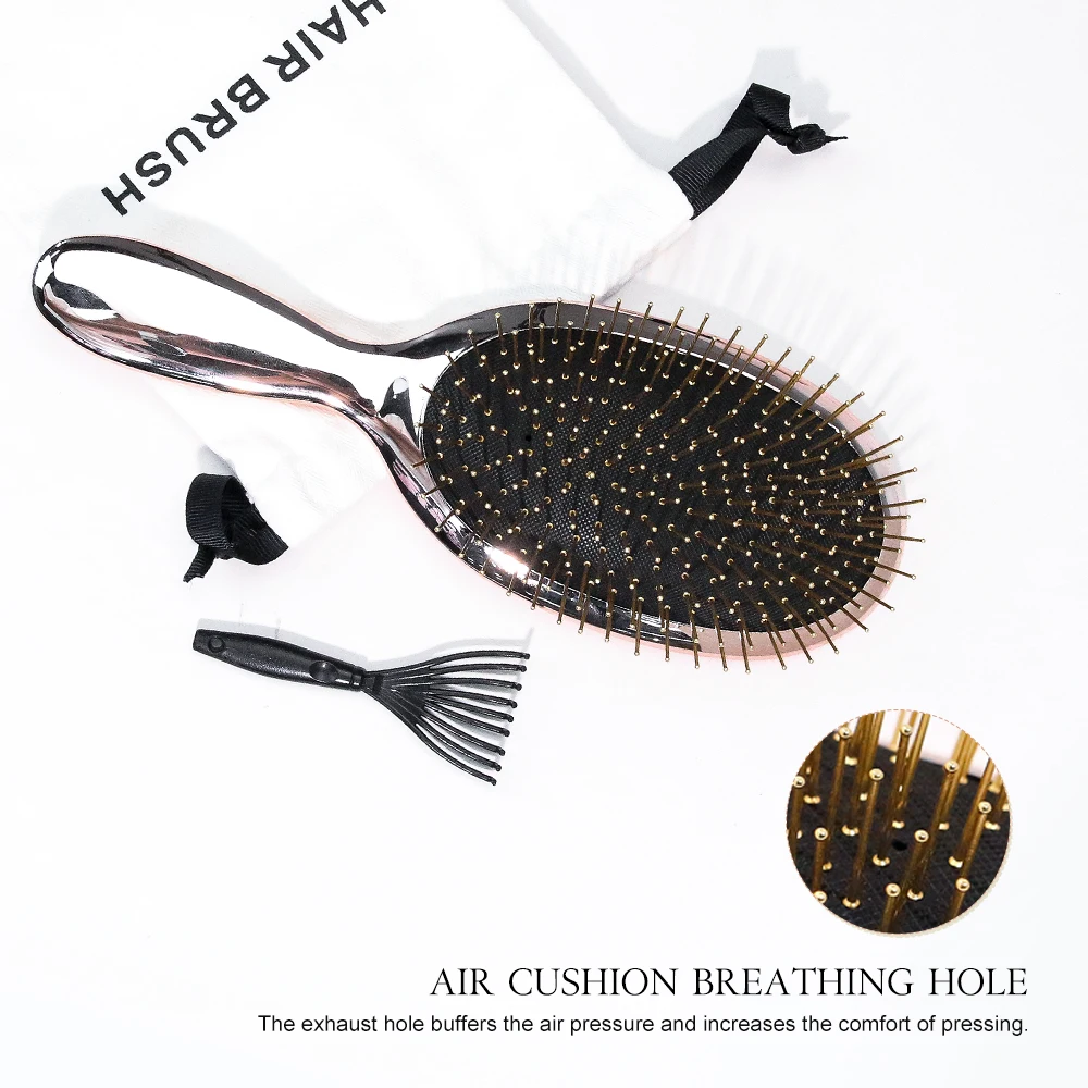 Amazing Hair Care Set Electroplating ABS Hair Brush Metal Pins Wide Tooth Comb Brush Cleaner and Clips
