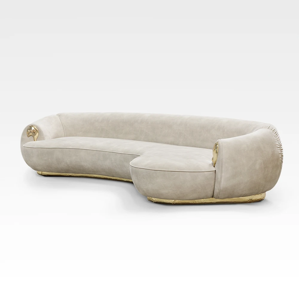 Modern Furniture Unique design Metal velvet Tufted Sectional fabric sofa Italian style  couch luxury furniture 4 seat sofa set