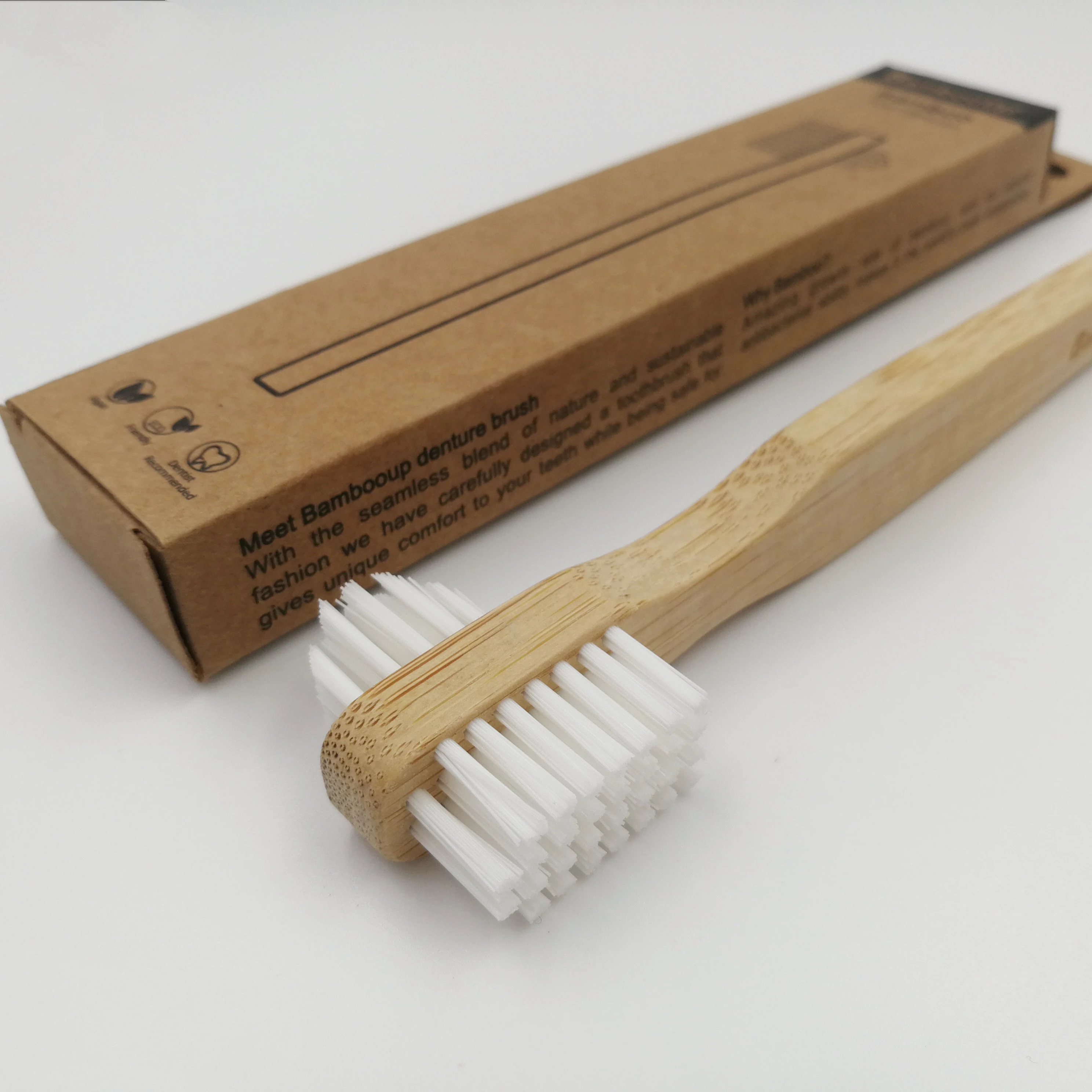 Double sided natural bamboo denture brush for dentures cleaning false teeth brush dental denture brush