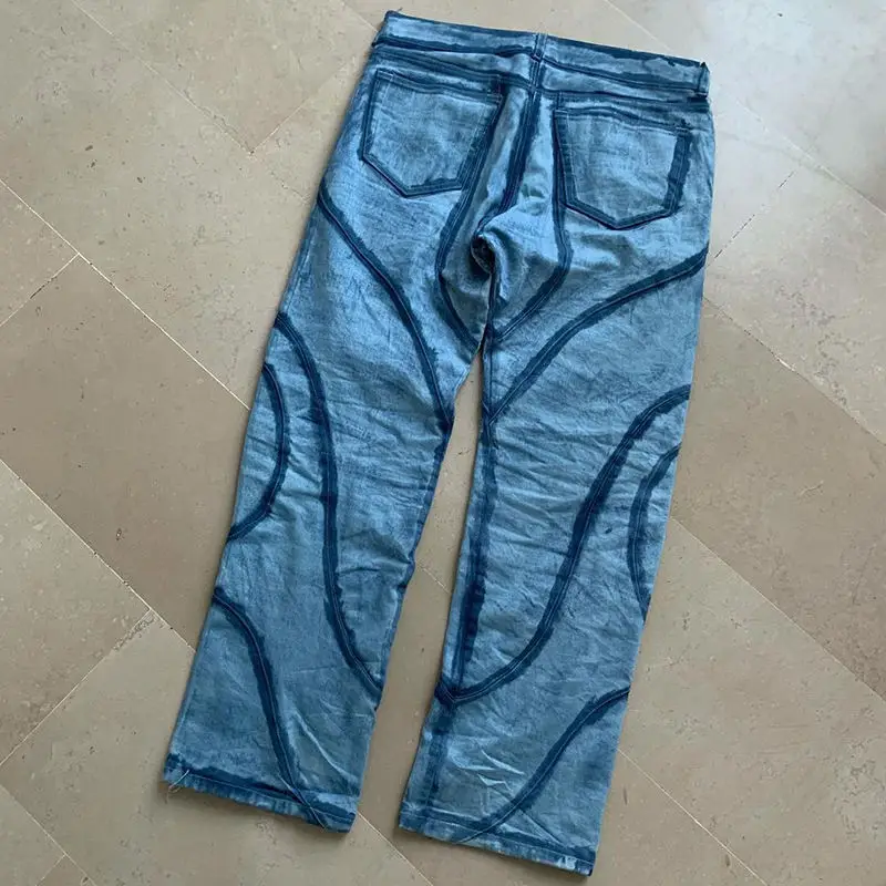 AeeDenim trendy heren denim jeans blue jeans manufacturer hip hop name clothing handmade  leather label design jeans for men