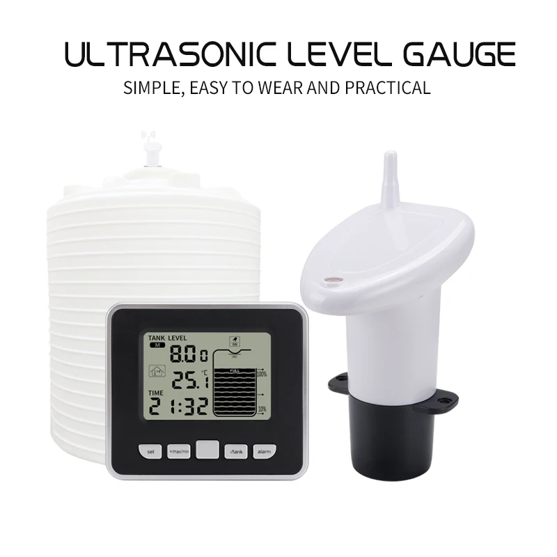 Water Level Meter Gauge Liquid Digital Leveling Ultrasonic Electronic Tank Gauges Sensor Levels Monitor Precision 200Mm