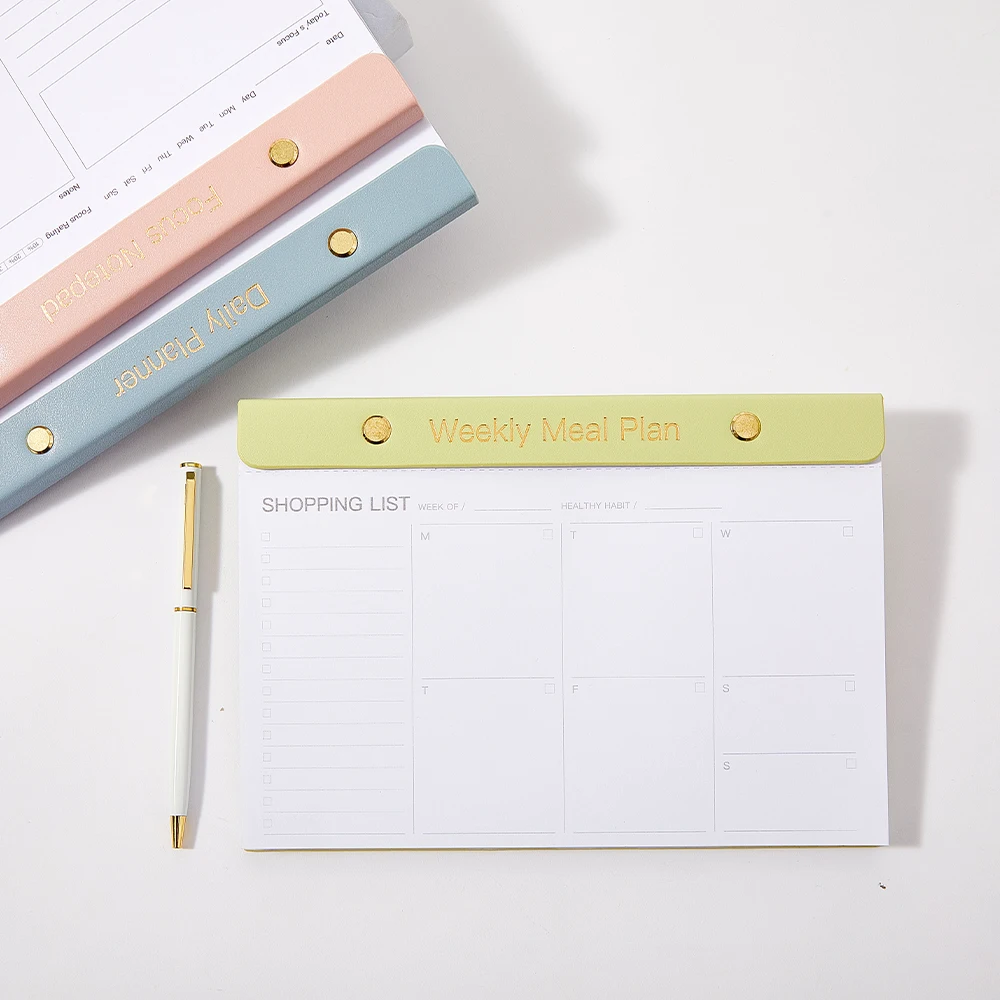 Notepad customized luxury note-pads daily writing planner desk pad perforated with metal screw clip board folder notepad