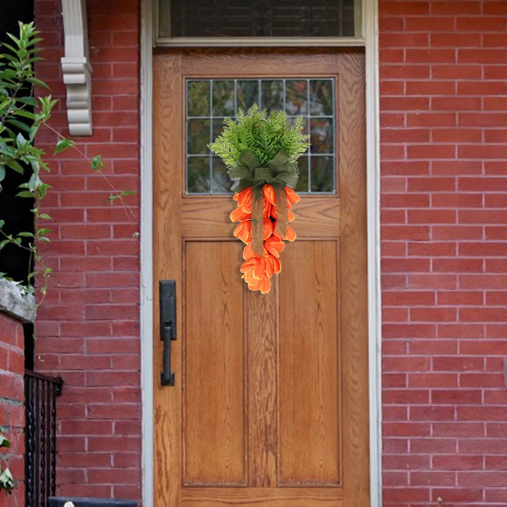 2022 New Easter Decoration Carrot Pendant  Flower Bow Door Decoration Front Wall Hanging Decorations
