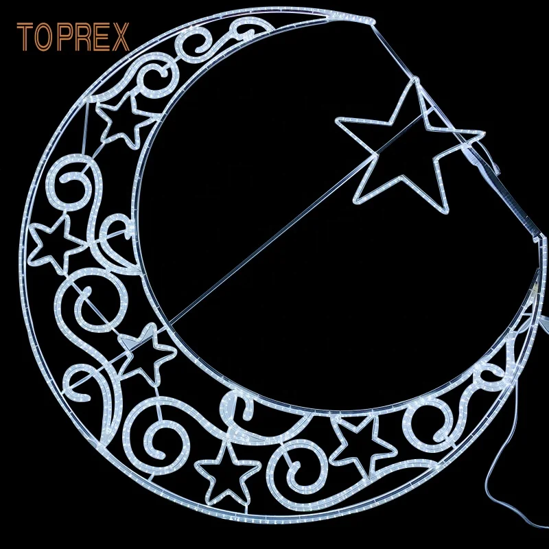 New Year Festival Celebration Ramadan Lights Moon and Star Big Stong Iron Frame Ip65 Waterproof 3D Led Ramadan Motif Light