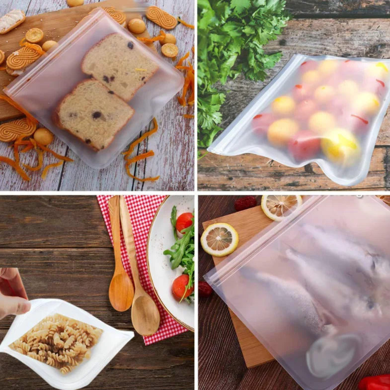 
Ecofriendly Reusable Silicone Food Storage Bag Leakproof Food Storage Bags Clear Fresh Keeping bag 