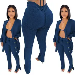 New Arrival Cardigan And Long Pants 3 Piece Set Lady 3PC Sweater Bikini And Skinny Pant Outfits Sexy Women Clothing