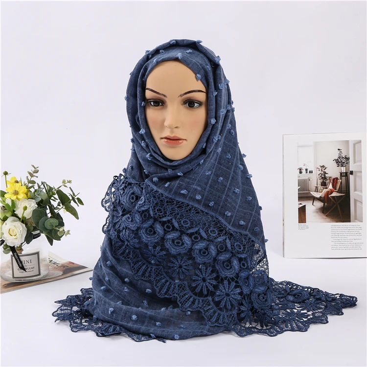 Good style TR cotton wool ball lace sun flower lace women hijab scarf shawl scarf women