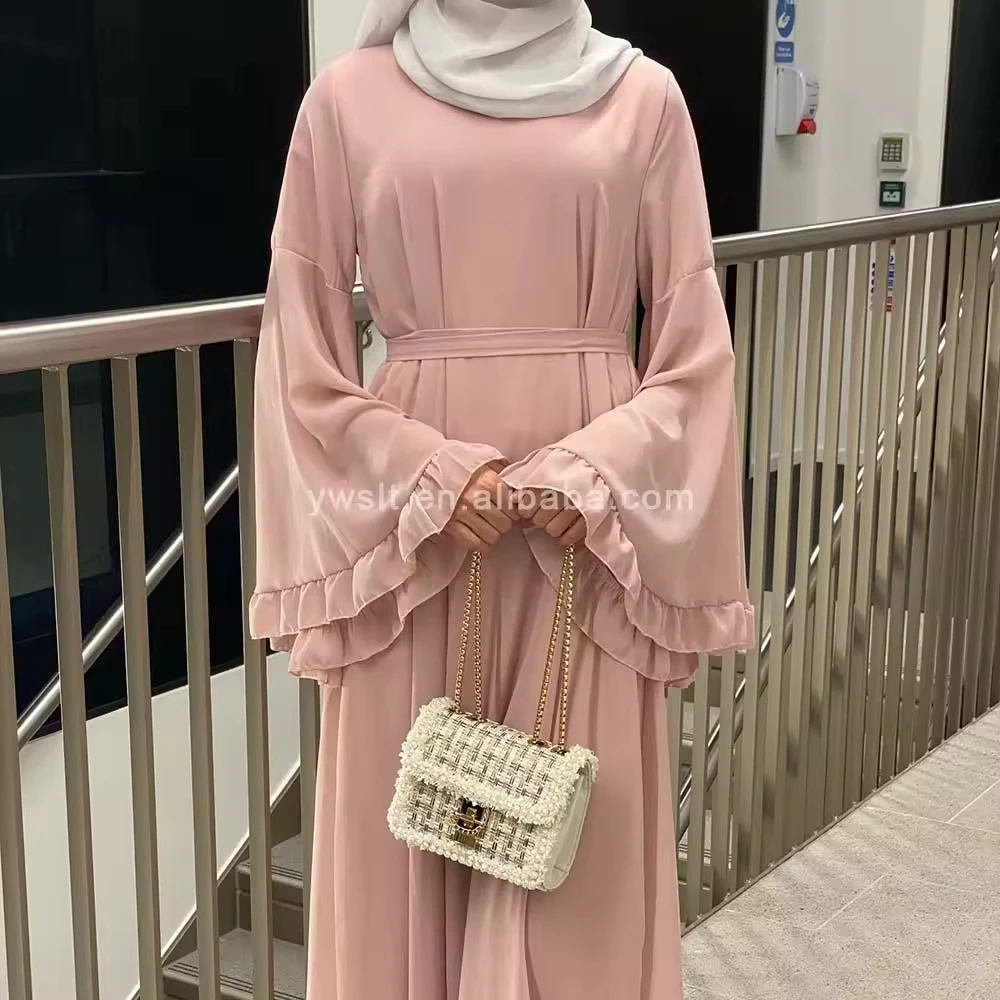 Wholesale Custom Abaya Turkey Ladies Islamic Clothing Luxury Chiffon Ruffled Sleeves Abaya Women Muslim Dresses Dubai Abaya