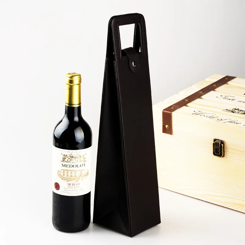 Factory Reusable Durable Pu Leather Case Beer Carrier Storage Handbags Folding Single Red Wine Bottle Cooler Holder Bag