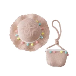 Летняя Детская сетчатая Милая соломенная шляпа и сумка в комплекте уличная пляжная шляпа для защиты от солнца для маленьких девочек