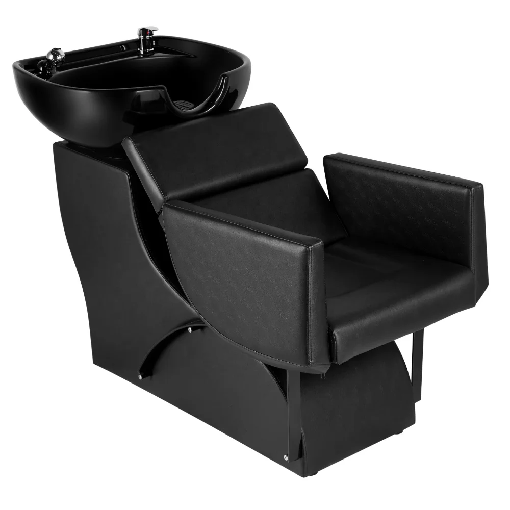 Classic barber shampoo chair Black hair salon washing chair with ceramic basin Comfortable barber salon equipment for sale