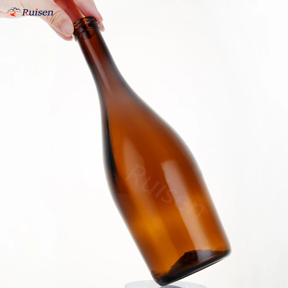China Manufacturer Factory Price 750 m Amber Glass Wine Bottle Burgundy Wine Bottle with Screw Cap