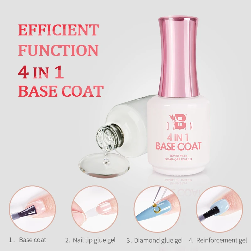 BOZLIN Factory Custom Wholesale Private Label 15ml 4 in 1 Multifunctional Base Coat UV LED Gel Nail Polish