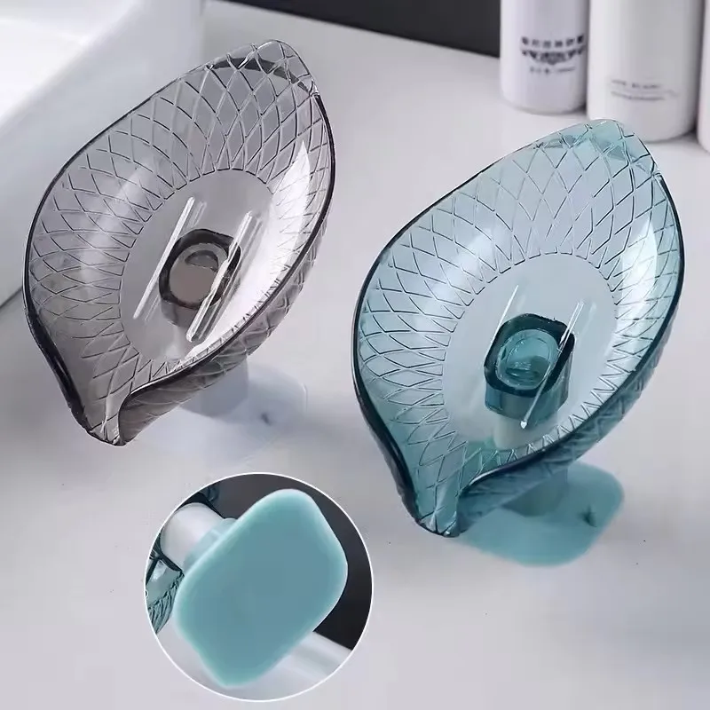 Plastic Leaf Drain Box Soap Tray Holder Leaf Shape Suction Cup Soap Dishes for Bathroom Hotel Soap Dish Holder Opp Modern ABS