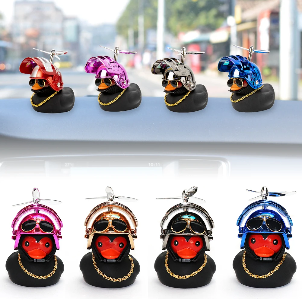 Rubber Duck Toy Car Ornaments Yellow Duck Car Dashboard Decorations with Propeller Helmet