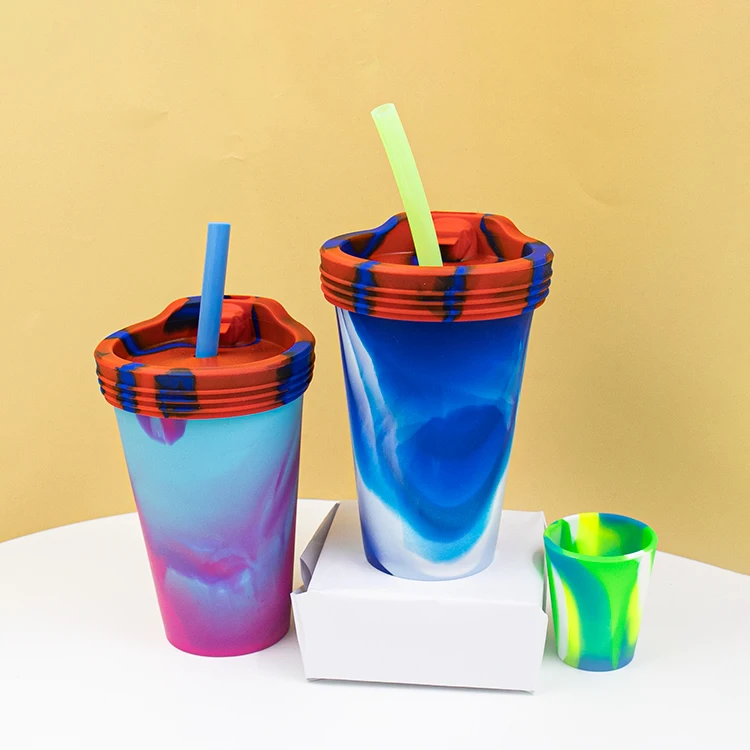 OEM&ODM Tie Dye Design Portable Leakproof Unbreakable Custom Food Grade Silicone Sippy Cup With Straw
