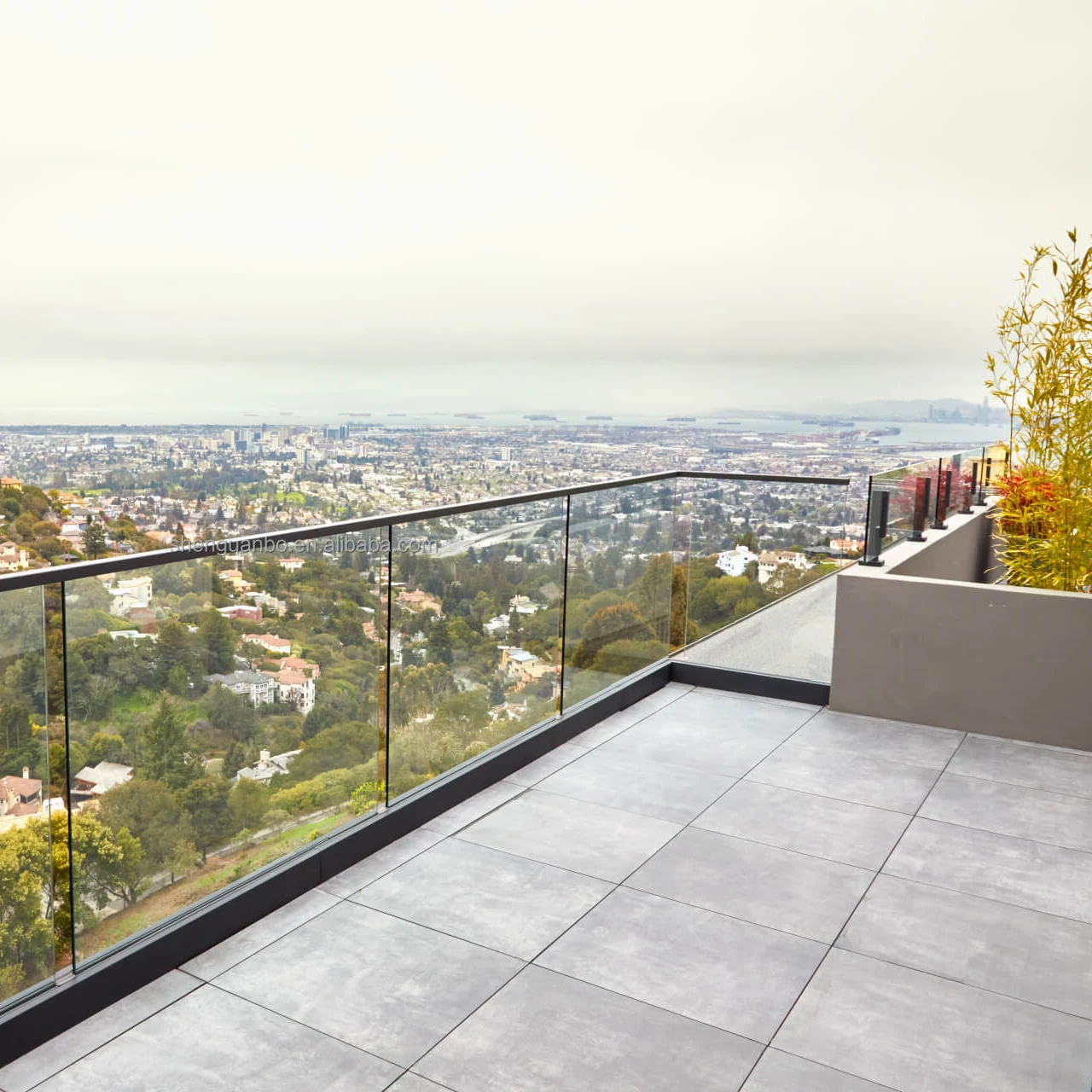 Wrought aluminum fence curved balustrade glass railings frameless stainless steel pool fence glass clamp