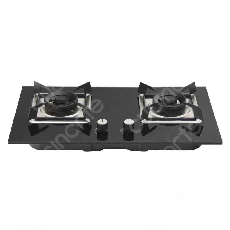 Cucinarte GF275K803 Two Triple Ring 4.2 KW Battery Auto Ignition Tempered Glass LPG 2 Burners Built-in Gas Hob Stove