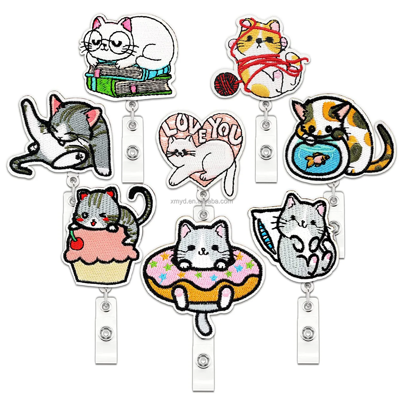 Cat Retractable Badge Clip Felt Nurse Badge Reel Holder with Alligator Clip for Teacher Doctor Employees