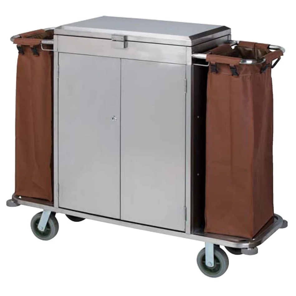 T014 Hotel Guestroom Brown Housekeeping Cleaning Trolley Hospitality Supplies Housekeeping Maid Cart Service Cart