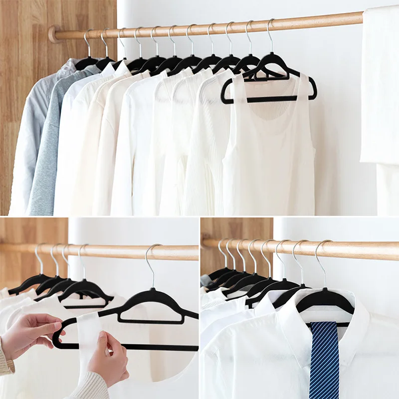 Velvet Non-Slip Suit Clothes Hangers Space Saving Hangers  With Tie Bar Heavy Duty Coat Hangers