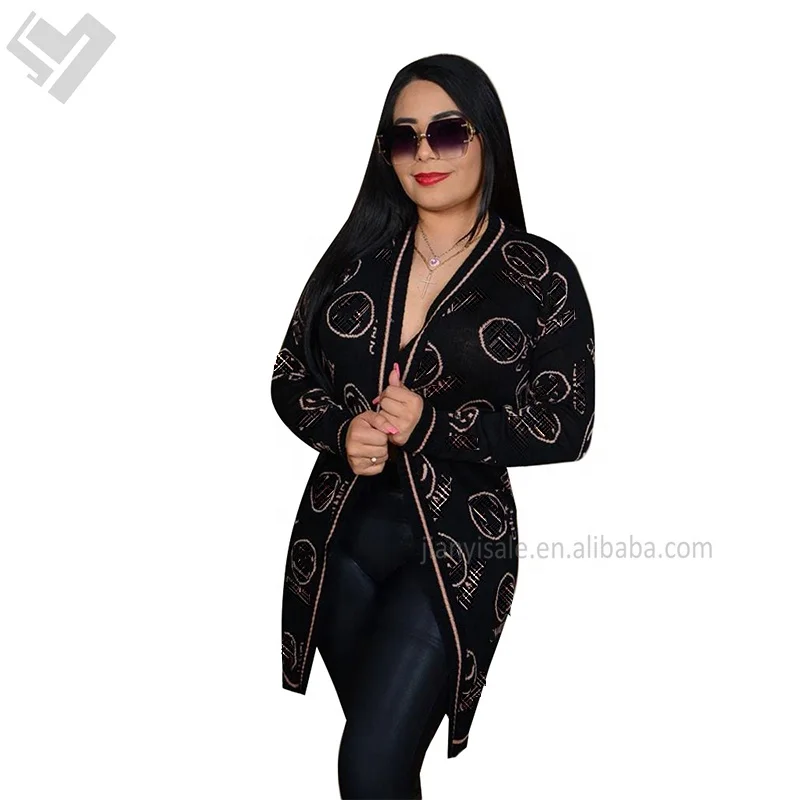 2024 Fall Winter Designer Women Luxury Clothes Famous Brand Long Sleeve Knitting Cardigan Ladies Thick Sweater Long Coats
