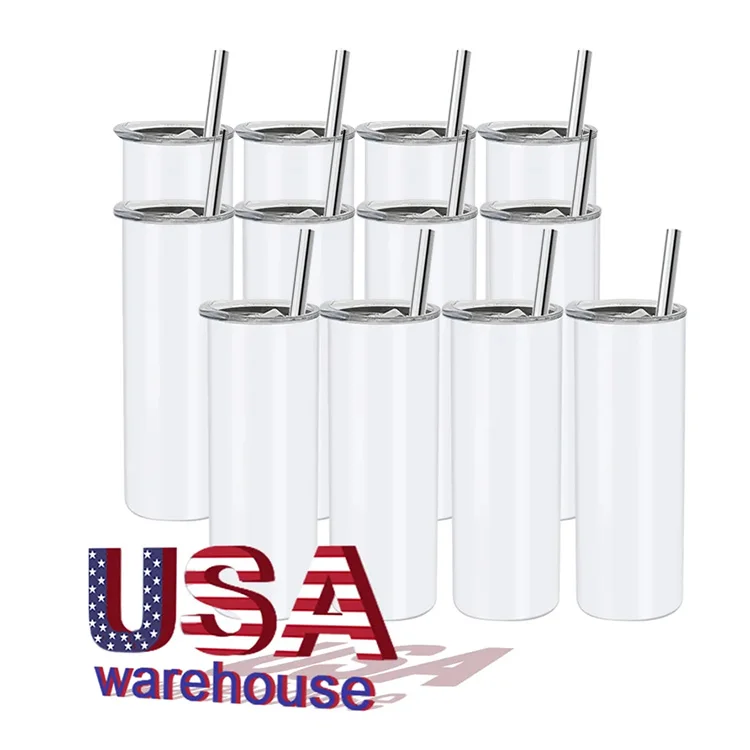 USA Warehouse Stocked Free Shipping White Cups Tumbler 20Oz Double Wall Heat Press Vaccum Thermo Sublimation Blank Tumblers