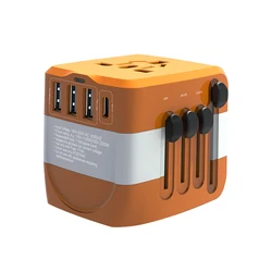 Portable World Universal Travel Adapter With Four Usb and Type-c Port Smart USB Charger Electrical Plug Socket