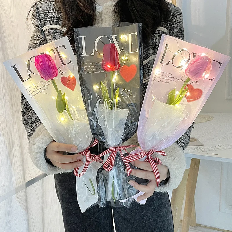 ZEX WRAP LOVE new design single rose transparent plastic bags for flowers bouquet