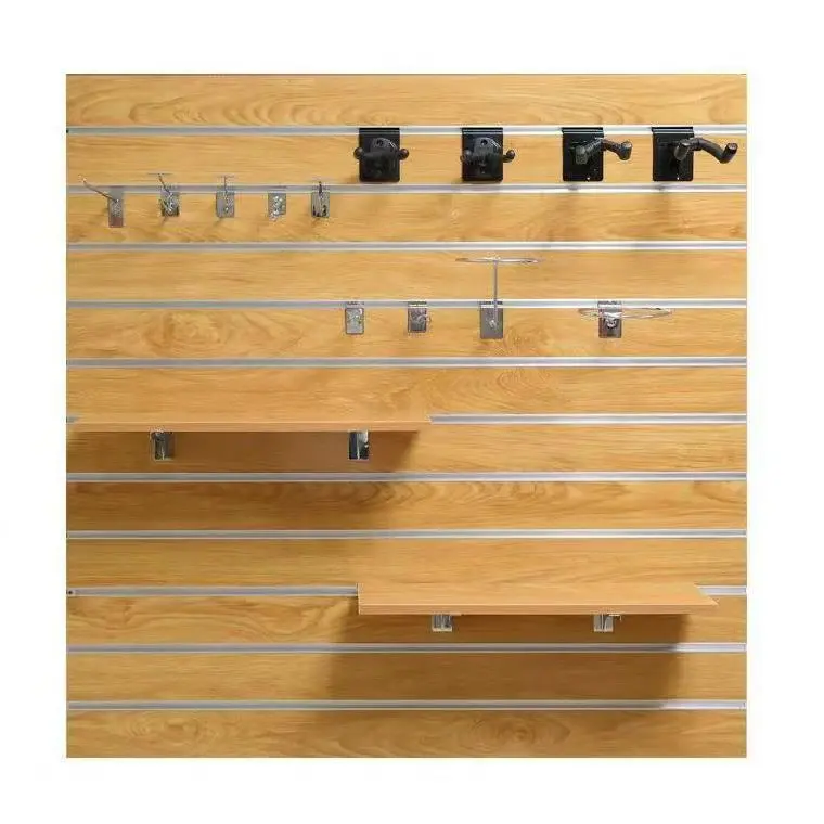 melamine mdf slotted board wall panel slat board for Display wall shelf hanging board