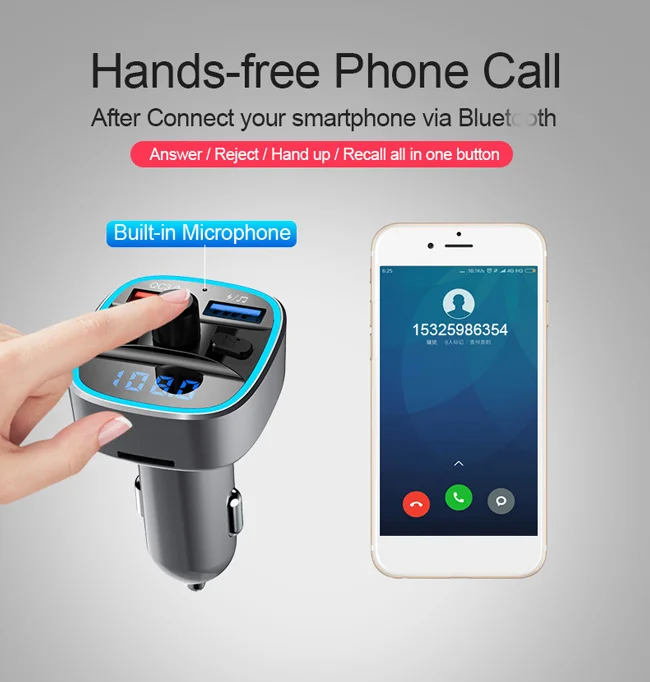 T25S Car MP3 player FM Transmitter Wireless Dual Ports U disk/SD Card QC3.0 Charger Car Kit BT Audio Adapter