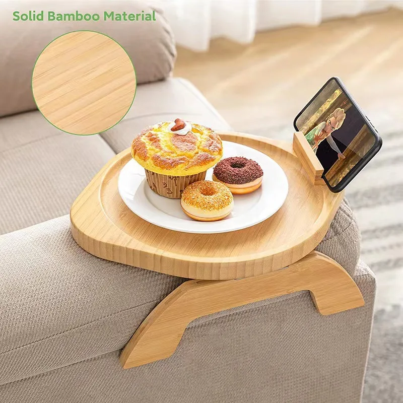 Geling hot selling 360 rotating foldable sofa arm tray bamboo couch storage tray table