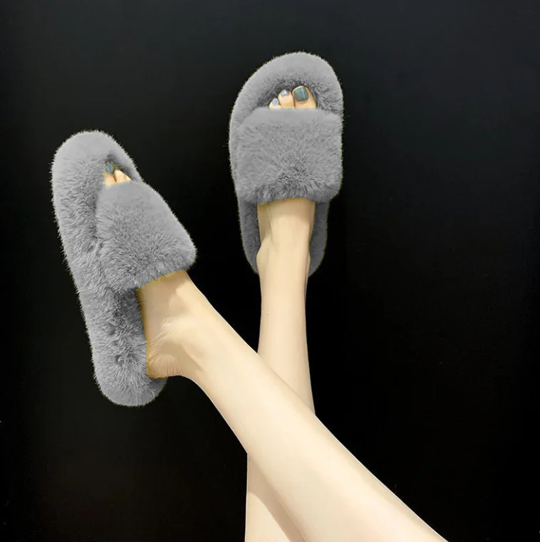 2024 Autumn Winter New Fashion Plus Size 42 Platform Home Fur Slippers To Keep Warm And Wear Plush Cotton Slippers