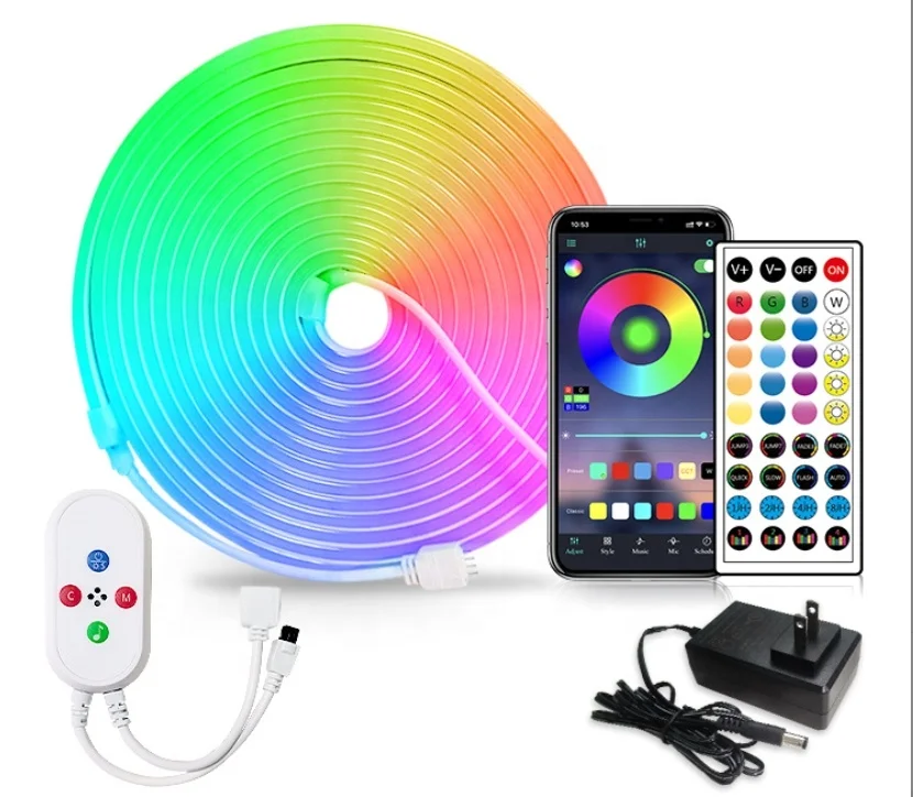 RGB 5m 10m 15m IP67 Waterproof RGBIC LED Neon Rope Tube  Flexible LED Strip Light Silica Gel Soft Lamp Tube