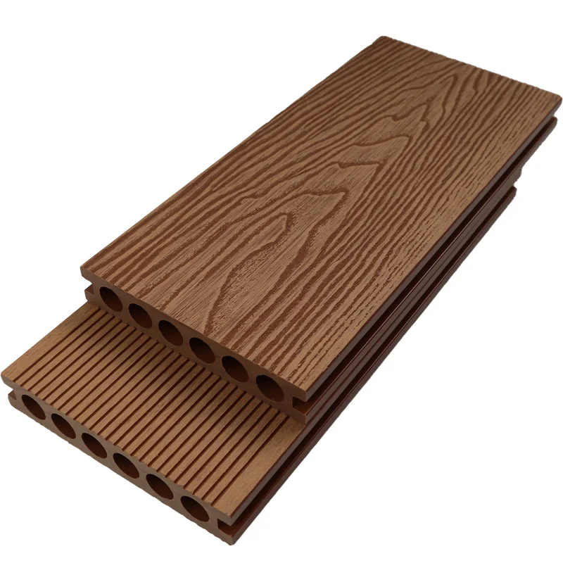 3D Embossed Decking WPC Anti UV Anti Slip Exterior Luxury Deep Wood Grain Decking For Garden And Glass Flooring
