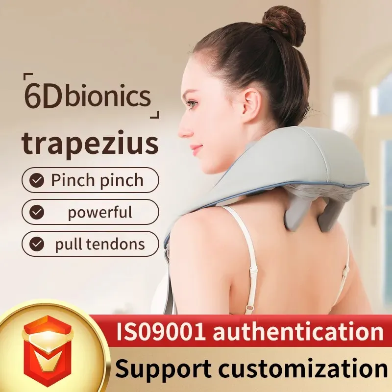 New Product 2024 Electric Neck Shoulder Massager Infrared With Strap 6D Heating Shiatsu Kneading Neck Massager Cordless