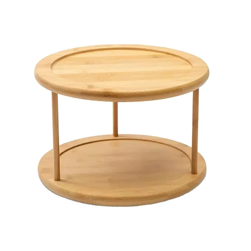 Free samples 2 Tier Lazy Susan Wooden Turntable Tray for Food Serving Best Kitchen Organizer Spice and Snacks